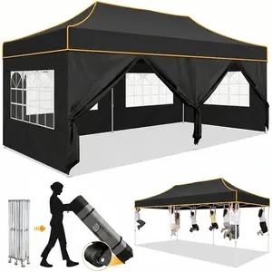 COBIZI 10x20 Heavy Duty Pop Up Canopy Tent with 6 Sidewalls, Windproof Upgraded Frame, Waterproof Commercial Grade Gazebo, Wheeled Bag Included for Wedding Party Events, Black