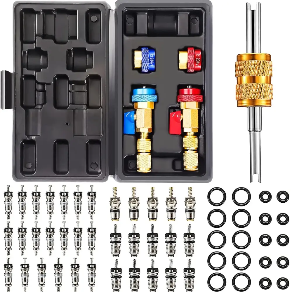 35 Pcs Air Condition Valve Core Refrigeration Schrader Valve Core Tool for R134A and R1234YF, 3 Pcs Remover Tool with 20 Pcs O-Ring Rubber Seal for Car (A/C R12 R134a R1234YF)