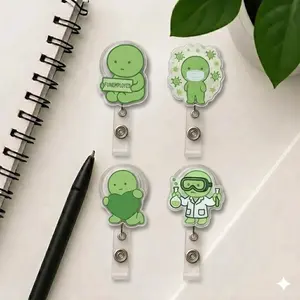 Smiskii Inspired Funemployed Lab Tech Germs Green Heart Sparkly Retractable Badge Reel Cute Acrylic ID Holder For Scientist Student Gift