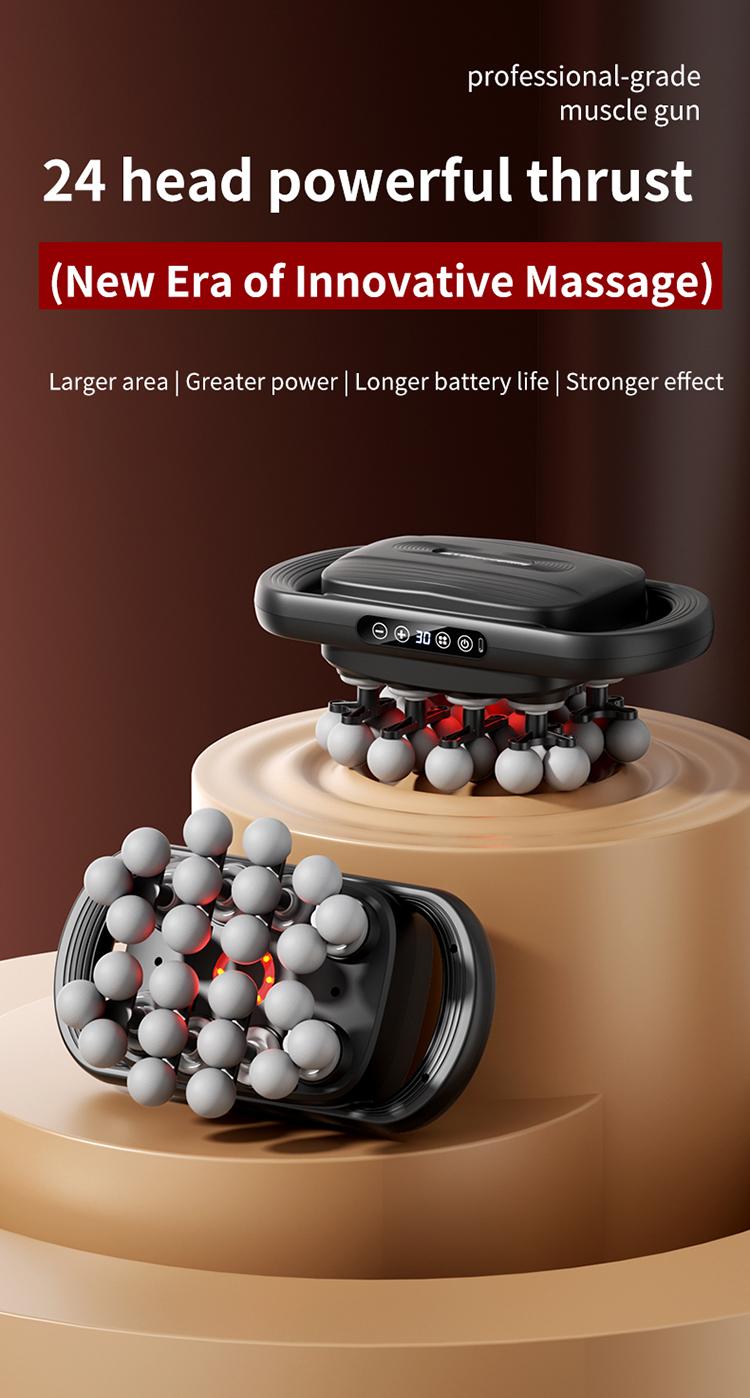 24 fascia guns with 3 modes to adjust 30 levels of massage vibration, used to relieve pain in the back, shoulders, legs, and feet. Equipped with a red light massage gun, it can be used as a gift to adjust daily fitness routines