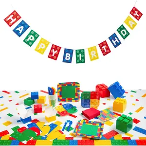 234 Pc. Building Brick Party Deluxe Disposable Tableware Kit for 24 Guests
