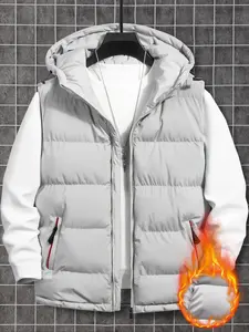 Men's Lightweight Windproof Softshell Hooded Vest, Sleeveless Waterproof Multi-Pocket Warmth, Zipper Design for Travel & Outdoor Activities, Gilet Casual Fitted