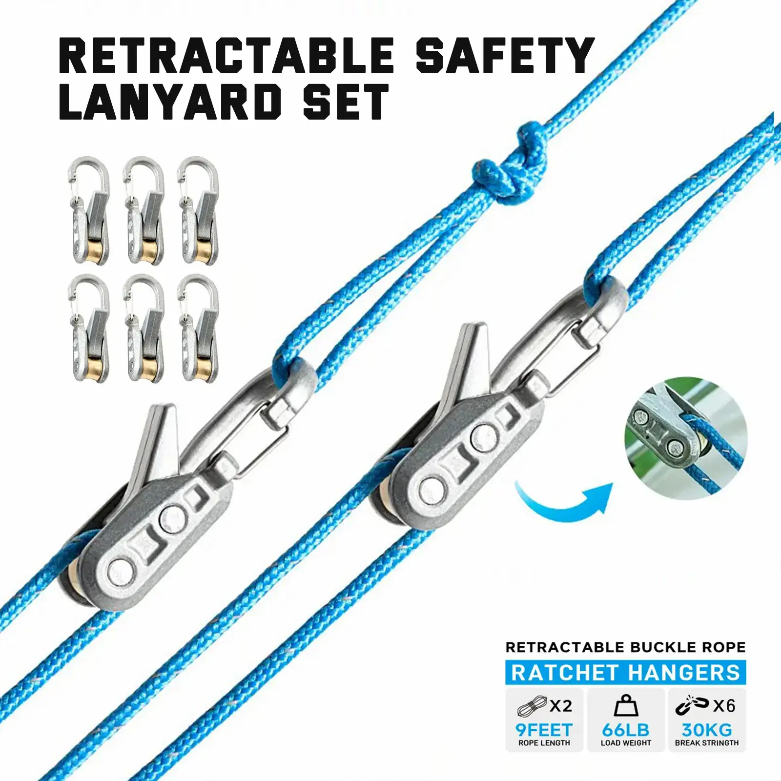 Steel+Brass Wear-Resistant Roller Rope Adjuster with Stainless Steel Spring, 1-Hand Self-Locking Anti-Slip 66lb Cord Tensioner, Carabiner Clip Compatible Outdoor Hardware for Tarps, Boating Guy Lines