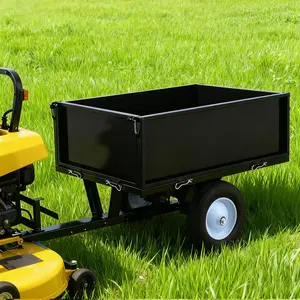 Garvee 500LB Heavy Duty Tow Behind ATV Trailer Steel Dump Cart with 10-Cubic Feet Capacity, Removable Tailgate, Ideal for Garden Utility, Riding Lawn Mower, and Tractor Use