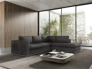 Global United 998-GY-RAF 2 pc Latitude Run Oleander Grey Italian Leather Sectional Sofa with Right Facing Chaise Chrome Trim 117" x 97.5" x 40" x 35"