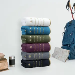 Gold Edge Quick-Dry Absorbent Towel Set, 6 Pieces 74x34cm Embroidered Stars Design, Perfect for Camping Beach Fitness Swimming Travel Spa Halloween Christmas Thanksgiving Quick Drying Towel