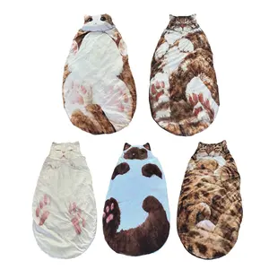 Cat-Shaped Sleeping Bag Plush Envelope Soft Skin-Friendly Fabric Realistic Cat Prints for Camping Sleepovers Home Lounging 175cm x 80cm