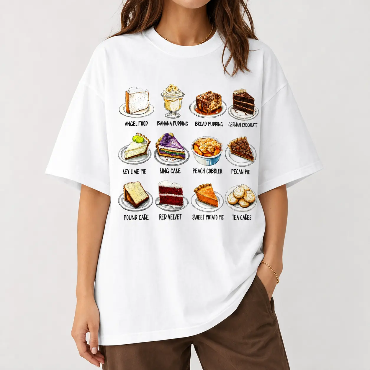 [100% Cotton] Southern Desserts T-Shirt, Sweet Treats Graphic Tee, Vintage Bakery Shirt, Food Lover Tshirt, Cake and Pie Illustration, Casual Dessert Tee, Birthday Gift For Men Women
