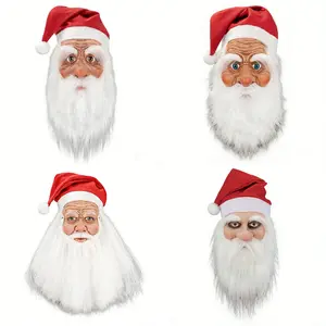 Funny mask,Santa Claus latex mask with hat and beard, multiple styles to choose from, suitable for Christmas performers and families, suitable for Christmas holiday costumes and props, party role-playing and photo accessories