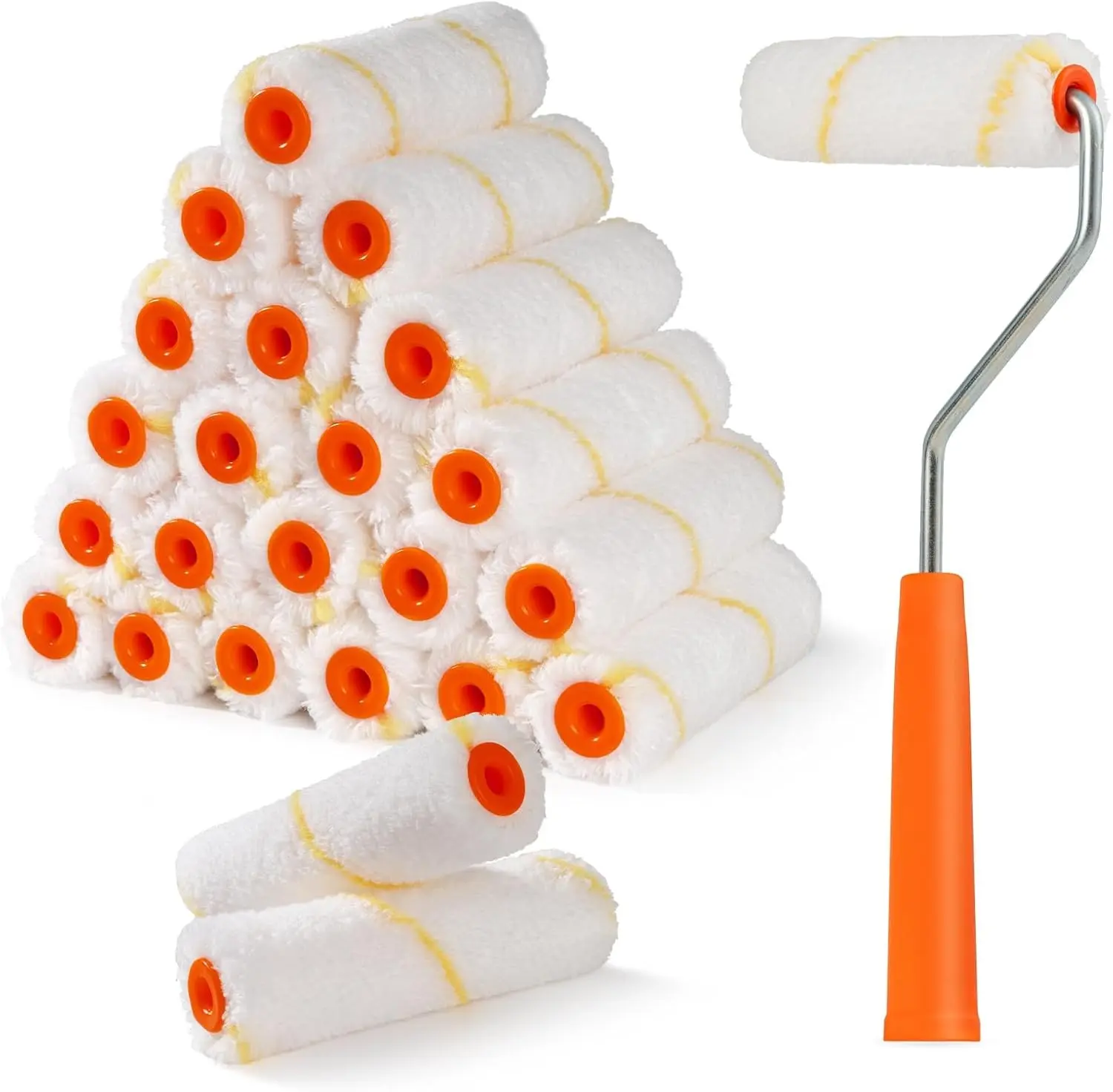 24 Pack Microfiber Paint Roller 4 Inch, Mini Paint Roller Covers, 3/8 Inch Nap, Small Paint Rollers for House Painting with Paint Roller Frame, Wall Painting Tool