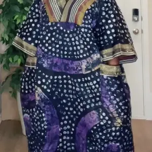 Brocade Batik with Aso Oke Trim - Traditional Design in Blue and Purple Patterns