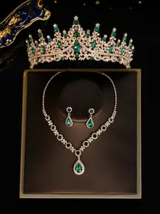 Elegant Bridal Crown Jewelry Set, Rhinestone Necklace Earrings, Perfect for Wedding Party, Beautiful Holiday Gift, 4 Piece Fashion Accessories