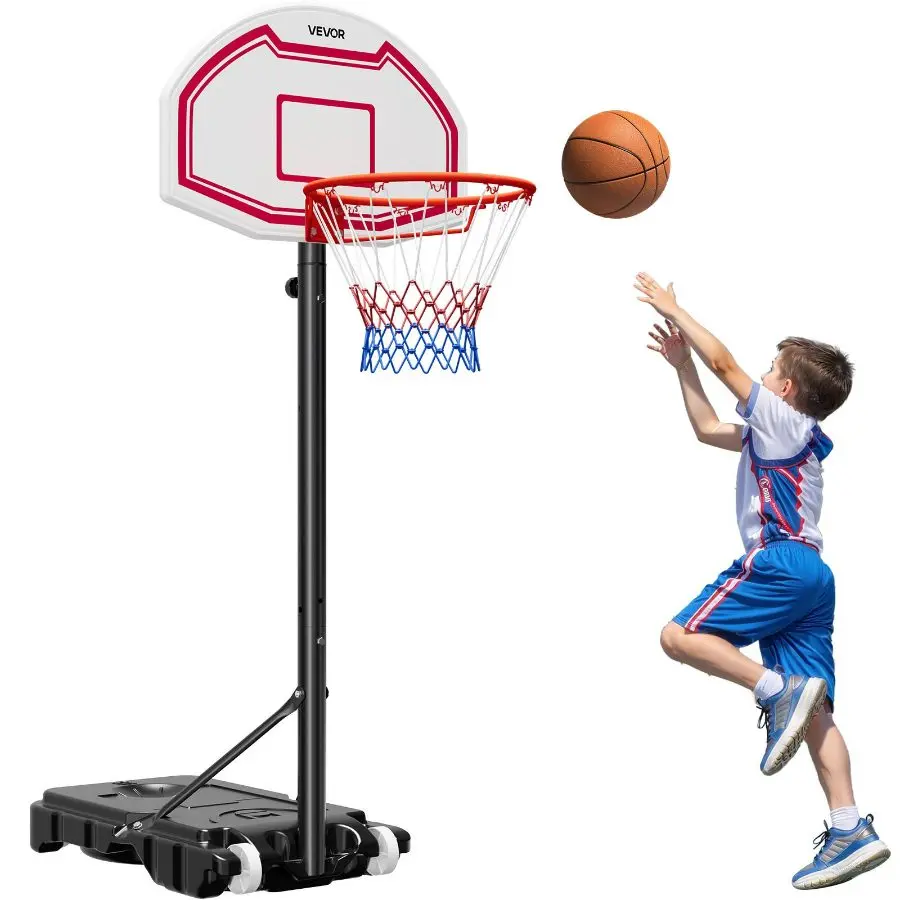 VEVOR Portable Basketball Stand, 5.2 to 6.9 ft Height Adjustment Basketball Hoop Goal, Kids Adjustable Basketballs Hoop with Nylon Net Rolling Wheels, Portable Backboard Set for Patios, Poolside