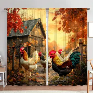 Rooster Pattern Door Curtain, 1 Set Farmhouse Style Barn Door Design Door Curtain, Home Decor for Living Room Bedroom Farmhouse