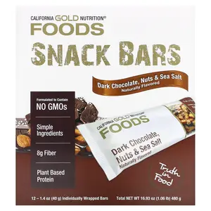 California Gold Nutrition Foods, Dark Chocolate, Nuts, & Sea Salt Snack Bars, 12 Bars, 1.4 oz (40 g) Each
