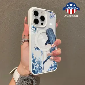 Adorable Magnetic Case for iPhone11/12/13/14/15/16/promax blue whale shark MagSafe Compatible, Lightweight, Anti-Fall | Girly & Chic Style