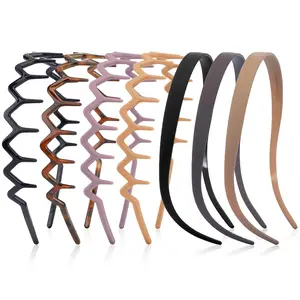 Zig Zag Claw Comb Headbands for Women Girls, Plastic Curly Head Band Thin Hair Band with Teeth, Comfortable Square Headband for Glasses Wearers, 90s Hairband Diademas Para Mujer Black Brown