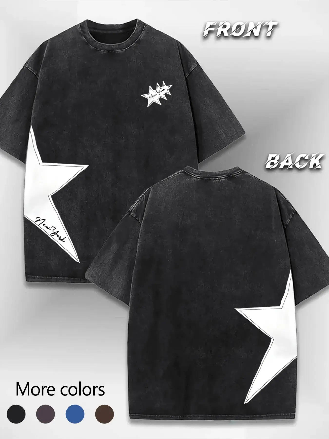 Men's Cotton T-Shirt with New York Stars Print, Summer Oversized Loose Fit Classic Casual Short Sleeve Round Neck Tee, Comfortable Daily Wear Tops