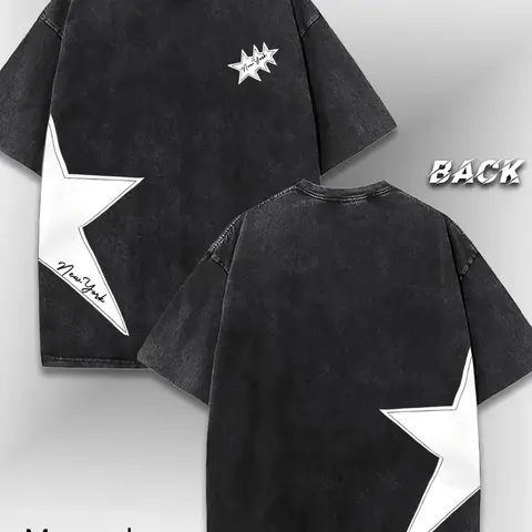Men's Cotton T-Shirt with New York Stars Print, Summer Oversized Loose Fit Classic Casual Short Sleeve Round Neck Tee, Comfortable Daily Wear Tops