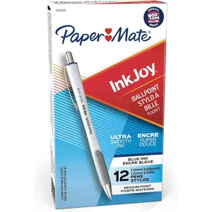 Paper Mate InkJoy 700RT Retractable Ballpoint Pens Medium Point White Barrel Blue Ink 12 Count