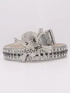 1pc Luxury Western Cowboy PU Belt, Western Theme Belt, Silver Color Rhinestone Design, Unisex Party Accessory, Suitable for Daily Use & Nightlife