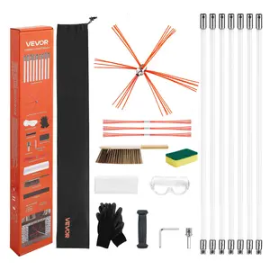 fathersdaygift VEVOR Chimney Sweep Kit, 23 ft Maximum Extendable Length Chimney Brush, Chimneys Cleaning Kit with Bristle Replacements Goggles, 90 Bendable Fireplace Cleaning Tool, for Square, Rectangle Chimneys