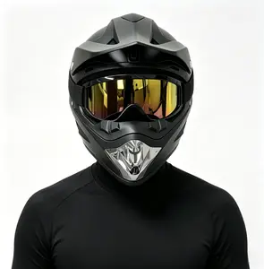 DOT Approved Matte Black Racing Helmet, Full Face Tactical Off-Road Helmet with Goggles & Gloves, Windproof Breathable Safety Helmet for Adult Men, Motocross, ATV, Dirt Bike, E-Bike & Outdoor Off-Road Riding Adventures, Protective Gear, Motorbike, Shell H