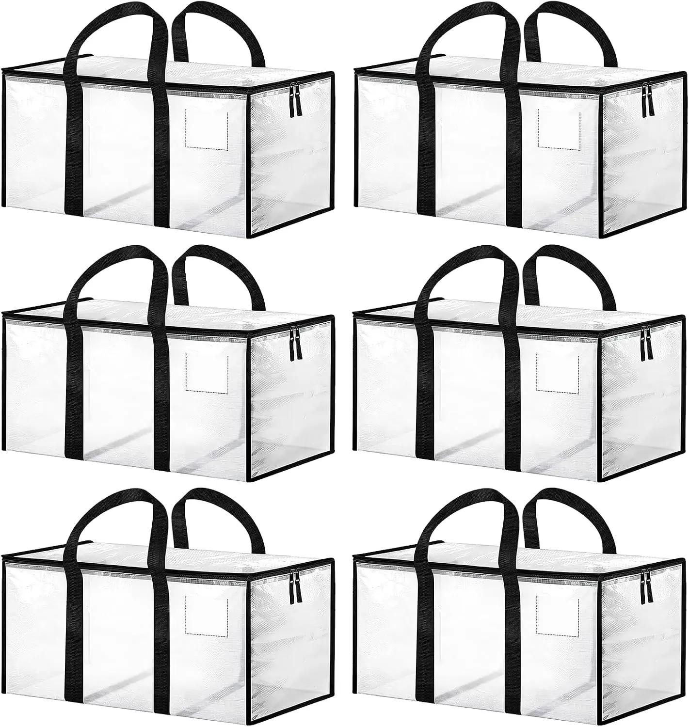 6 Pack Extra Large Heavy Duty Moving Bags Waterproof | Waterproof Clear Storage Bags with Lids Zippers Handles Backpack Straps, Storage Totes for Travel, College Dorm, Home Moving