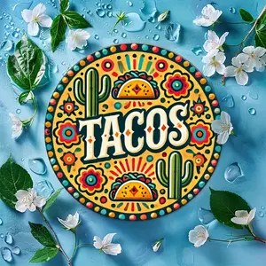 1pc 2D Flat printing Metal lron sign 20x20comVintage Mexican Tacos Wall Art Round Colorful Cactus, Flower & Taco Decor - Durable Metal Sign for Kitchen, Bar, Garage - Perfect Gift for Birthdays, Housewarming & Mexican-Themed Parties, Party Decorations, B