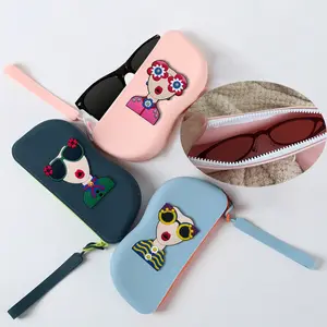 Women's Dopa Style Silicone Eyeglass Case with Handle, Waterproof Shockproof Sunglasses Holder, Soft Foldable Lightweight Travel Bag