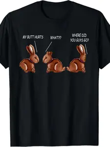 Funny "My Butt Hurts" Chocolate Bunny Rabbit Retro T-Shirt - Suitable for, Humorous Easter Meme, Machine Washable Round Neck Tee for Year-Round Wear & Themed Parties