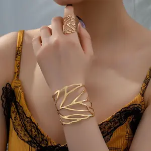 Dainty Layered Bracelet Ring Set for Women – Minimalist Open Cuff Bangle Stackable Rings Jewelry Gift