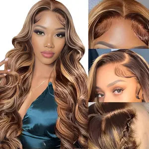 Lemoda 13x4 SKINLIKE Real HD Lace Frontal Wig 180 Density Highlight Ombre Lace Front Wig Human Hair Body Wave 0.10mm Ultra-thin Invisible Swiss HD Lace 15A Remy Human Hair Wigs 4/27 Color