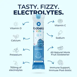 Bobelo Postbiotic (Kids) Blue Razz | Zero Sugar Fizz + Self-Carbonating Hydration Powder Drink Mix Packets- Natural Flavor