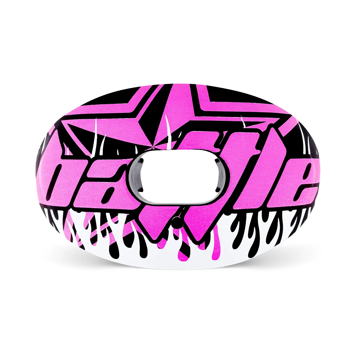 Astro Oxygen Football Mouthguard - Pink Zebra Design, Convertible Strap, Patented Superior Airflow - Football Equipment for Braces Players