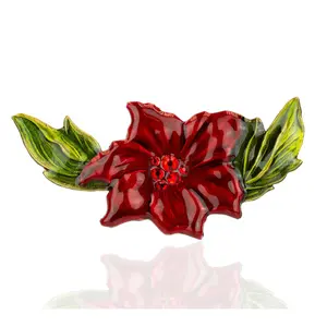 Anne Koplik Poinsettia Enamel Brilliant Crystal  Pin