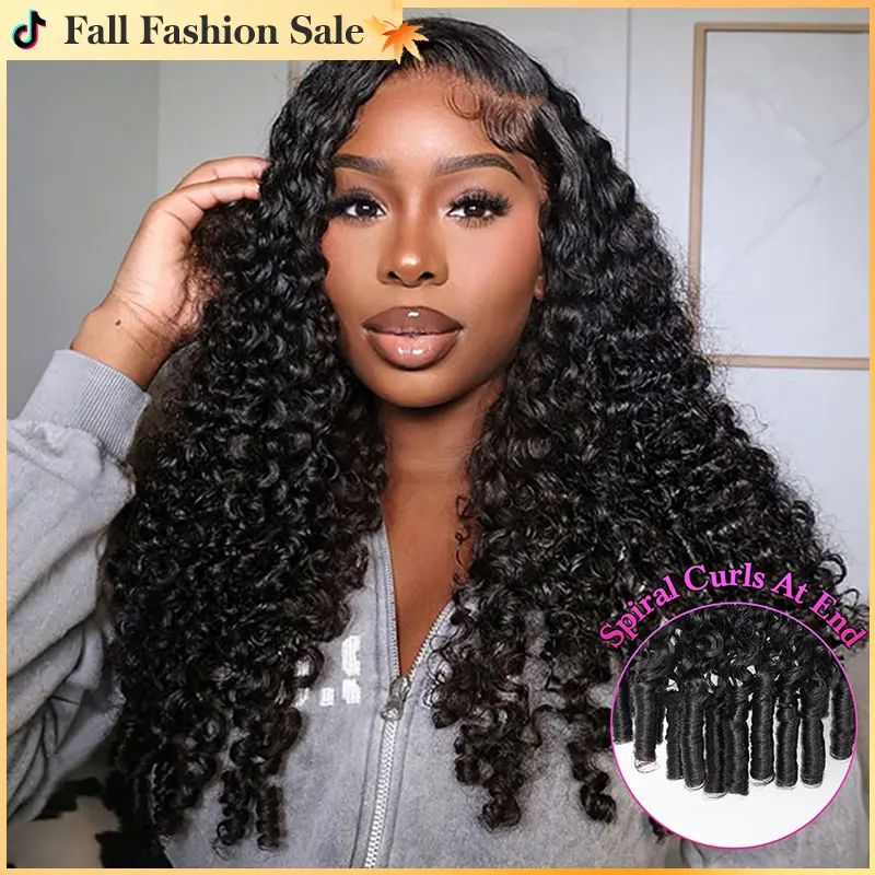 Burmese Curly 3 In 1 Half Wigs With Drawstring High Quality 250% Density Curly Hair Guleless Human Hair Wigs Easy Install Curly Half Wig For Beginners Protective Style #SohoChic