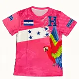 Honduras Blue Soccer Jersey, Patriotic Football Shirt with Flag & Parrot Pattern, Unisex Sports Clothing, Graphic Athletic Top, Casual Fit, Short Sleeve
