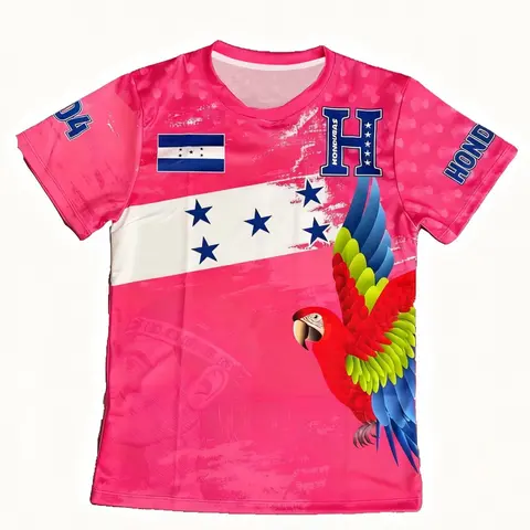 Honduras Blue Soccer Jersey, Patriotic Football Shirt with Flag & Parrot Pattern, Unisex Sports Clothing, Graphic Athletic Top, Casual Fit, Short Sleeve