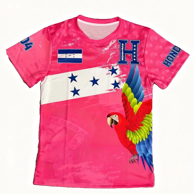 Honduras Blue Soccer Jersey, Patriotic Football Shirt with Flag & Parrot Pattern, Unisex Sports Clothing, Graphic Athletic Top, Casual Fit, Short Sleeve