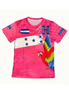 Honduras Soccer Jersey with Flag & Parrot Pattern, Unisex Patriotic Football Shirt, Casual Fitted Short Sleeve Sportswear