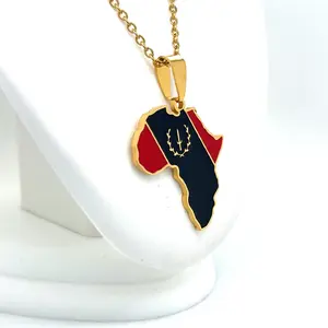 Africa Map with African American Heritage Flag Necklace