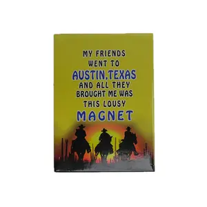 My Friends Went To Austin Texas Rectangle Magnet with Magnets Unique Story Design Yellow Background Western Theme Decor