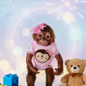 20-Inch Soft Vinyl Monkey Doll, Lush Fur, Realistic Acrylic Eyes, Handmade Reborn Baby Doll, Perfect Gift for Kids
