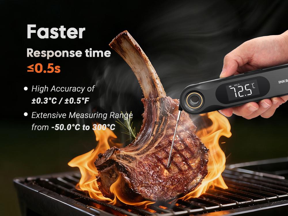 Mothersdaygift-INKBIRD dual-screen display 0.5-second rechargeable instant-reading meat thermometer, suitable for cooking and barbecuing; professional-grade 1.8-millimeter ultra-fine probe, IP65 level waterproof kitchen thermometer, Gill Smoker