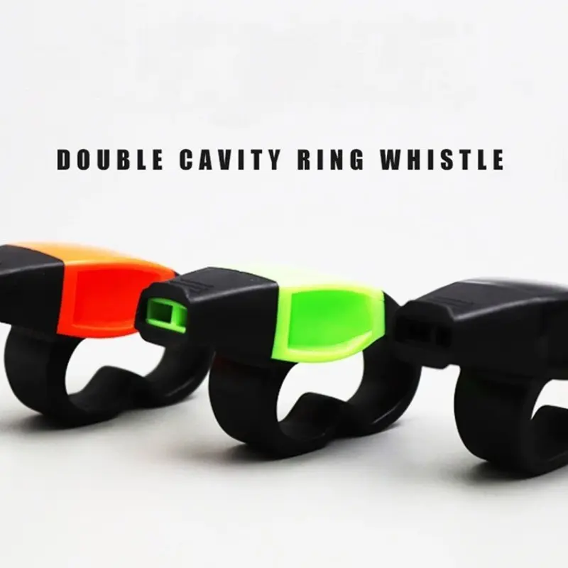 3-Pack High Decibel Double Cavity Whistles with Finger Ring Design, Compact Outdoor Safety Survival Whistles for Cycling and Hiking, Emergency Coach Whistles