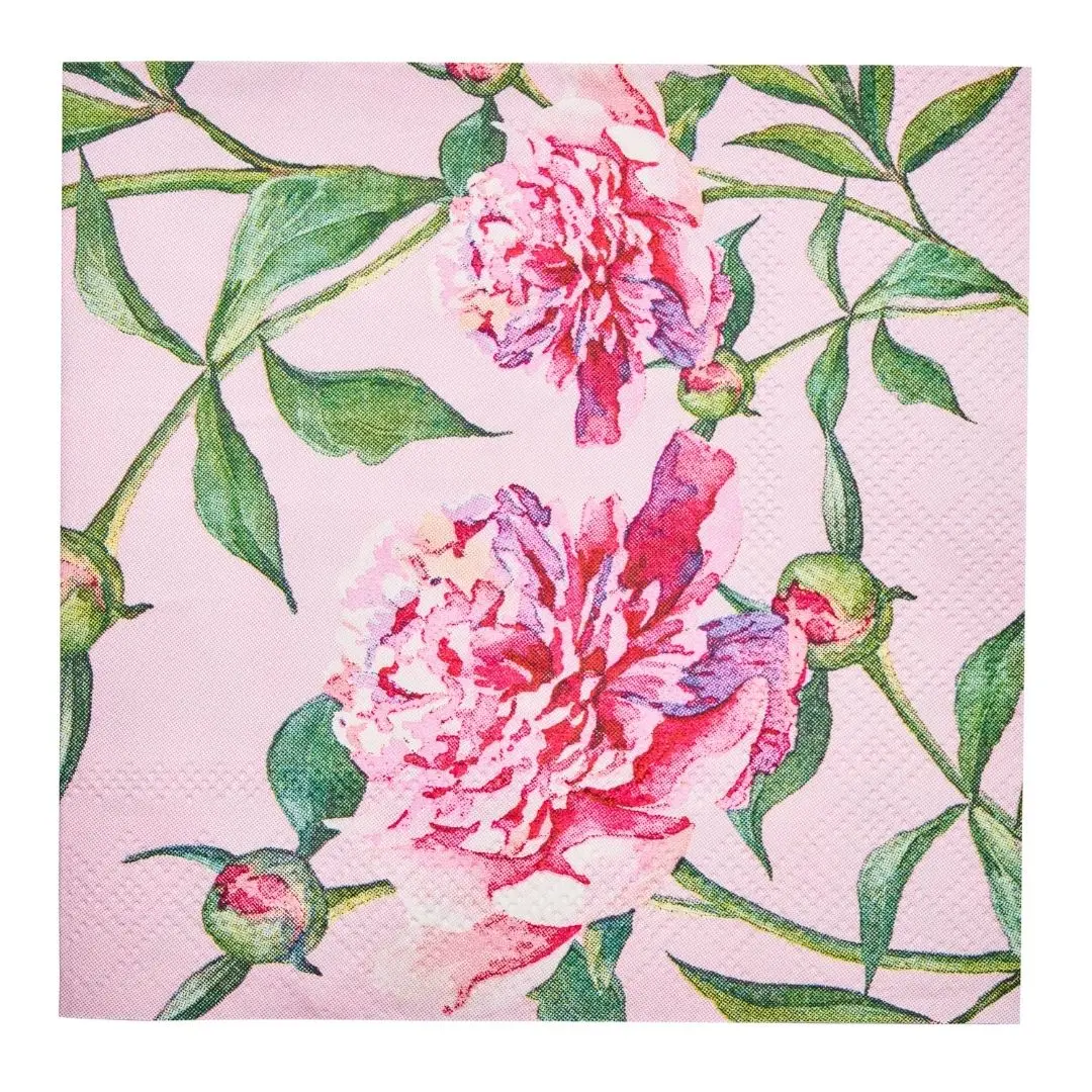 Cocktail Napkin, Pink Peonies