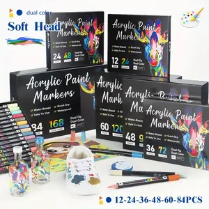 24/48/72/96/120/168 Colors Dual-Tip Waterproof Watercolor Pens, Acrylic Paint - Suitable for Rock Painting, Fabric, Metal, Glass, Wood, Canvas, Ceramic, Eggs, Pumpkins
