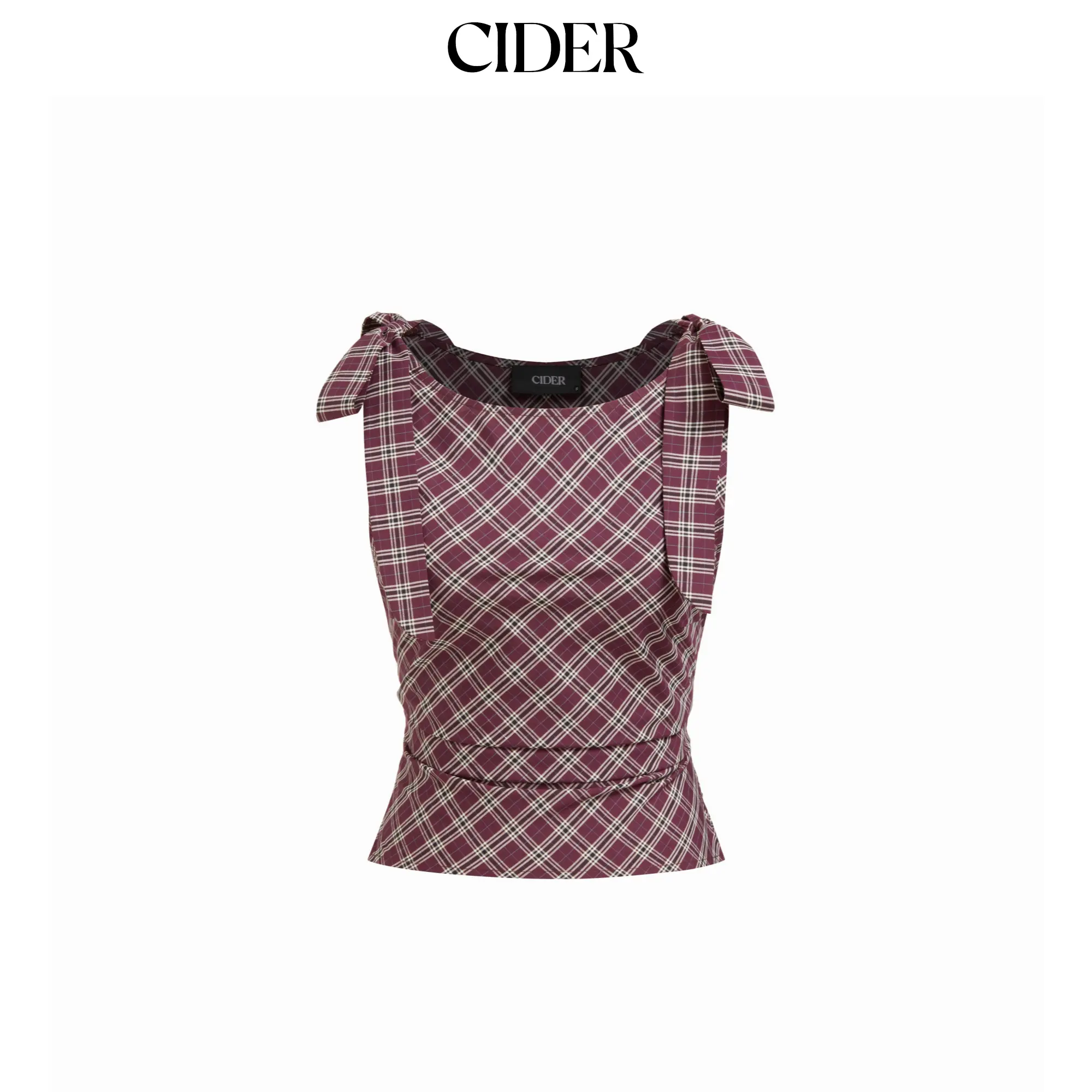 Cider Plaid Knotted Ruched Top