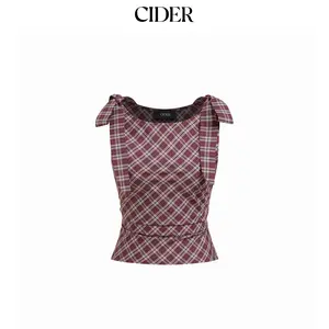Cider Plaid Knotted Ruched Top